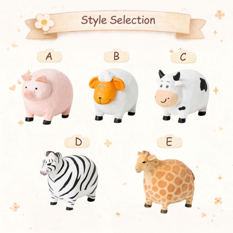 Handgeschnitzte hölzerne Bauernhof Tierfiguren Schwein Schaf Kuh Zebra Giraffe Dekor, 5,6 cm Länge, 7,9 cm Breite, 8,7 cm Höhe