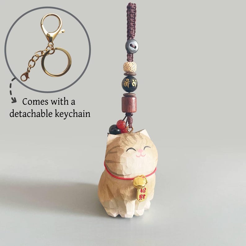 Handgeschnitzte große Katze aus Holz Schlüsselbund, handbemalte Figur, Taschenanhänger, Haustier Schlüsselbund, handgemachte Schmuckstücke