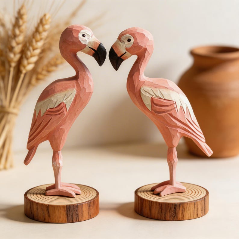 Holz Flamingo Figur Rosa, 16 cm, tropische Vogel Regal Dekoration