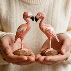 Holz Flamingo Figur Rosa, 16 cm, tropische Vogel Regal Dekoration