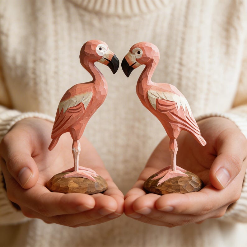 Holz Flamingo Figur Rosa, 16 cm, tropische Vogel Regal Dekoration