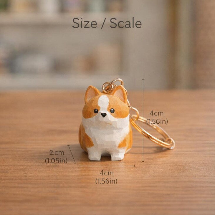 Hölzerne Corgis-Figur, handgeschnitztes Hundedekor, kleiner Schlüsselanhänger, Corgis-Geschenk