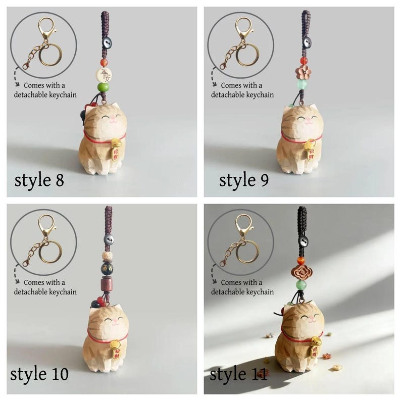 Handgefertigte hölzerne große Katze Schlüsselanhänger, Glücksbringer, Taschenanhänger, Auto-Schlüsselring, Handykette, handgemachter Schmuck für Katzenliebhaber