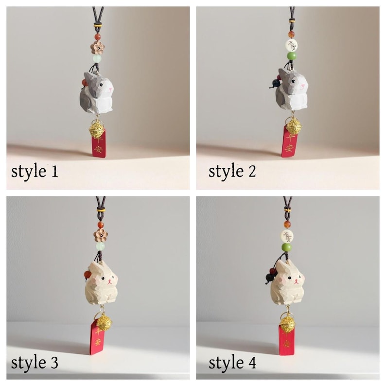 Handgeschnitzter hölzerner Kaninchen Schlüsselbund mit personalisiertem Namen, handgefertigter Taschenanhänger, Telefonkette, Auto-Charm, Geschenk