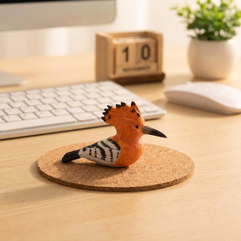 Handgeschnitzte Holz Wiedehopf Figur handbemalt Vogel Ornament rustikale Schreibtisch Dekoration einzigartiges Geschenk für Naturliebhaber