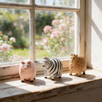 Handgeschnitzte hölzerne Bauernhof Tierfiguren Schwein Schaf Kuh Zebra Giraffe Dekor, 5,6 cm Länge, 7,9 cm Breite, 8,7 cm Höhe