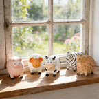 Handgeschnitzte hölzerne Bauernhof Tierfiguren Schwein Schaf Kuh Zebra Giraffe Dekor, 5,6 cm Länge, 7,9 cm Breite, 8,7 cm Höhe