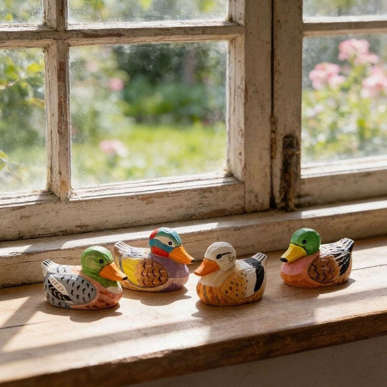 Handgeschnitzte Holzentenfigur, Rustikale Bauernhaus Vogeldekoration, Cottagecore Ornament