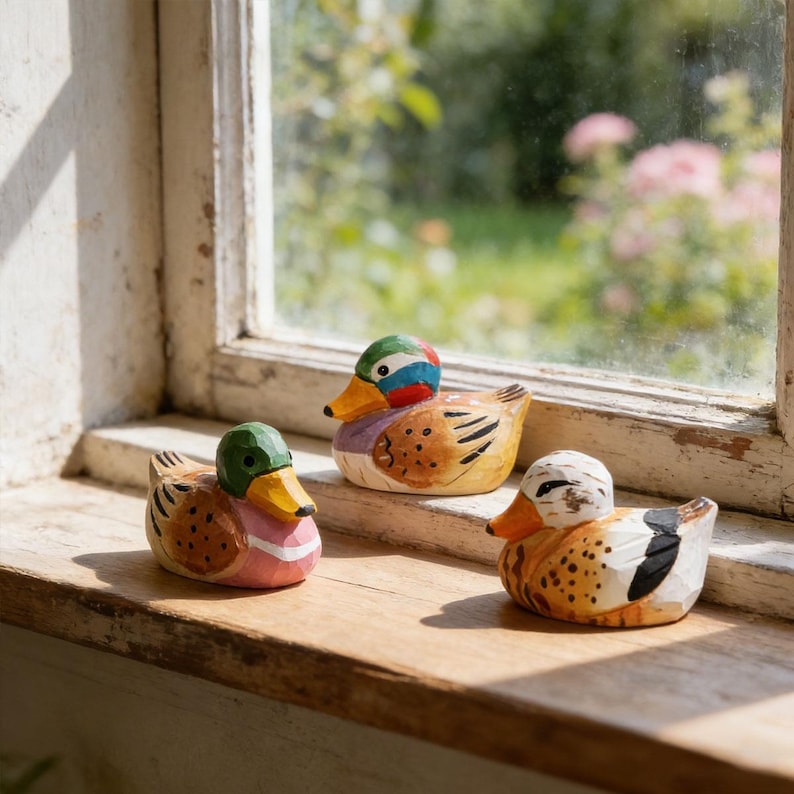 Handgeschnitzte Holzentenfigur, Rustikale Bauernhaus Vogeldekoration, Cottagecore Ornament