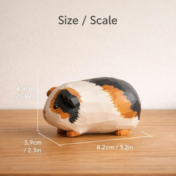 Handgefertigte Holzfigurine Meerschweinchen 8,2 cm - Tierdekoration für Schreibtisch, Regal