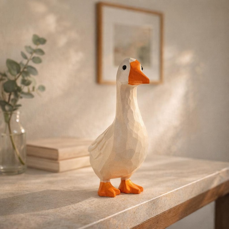 Handgefertigte Gans Figur aus Holz | Holzgans Dekoration für Schreibtisch und Regal | Geschenk für Vogelliebhaber
