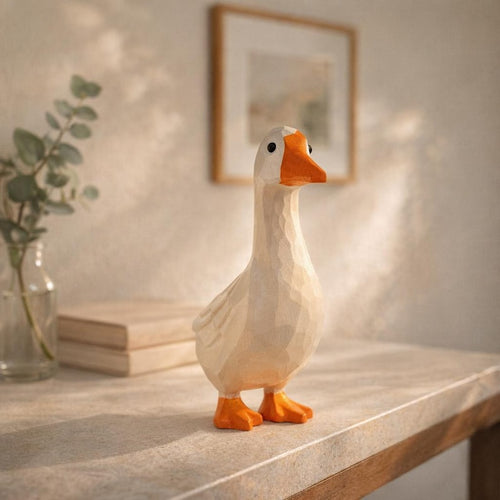 Handgefertigte Gans Figur aus Holz | Holzgans Dekoration für Schreibtisch und Regal | Geschenk für Vogelliebhaber