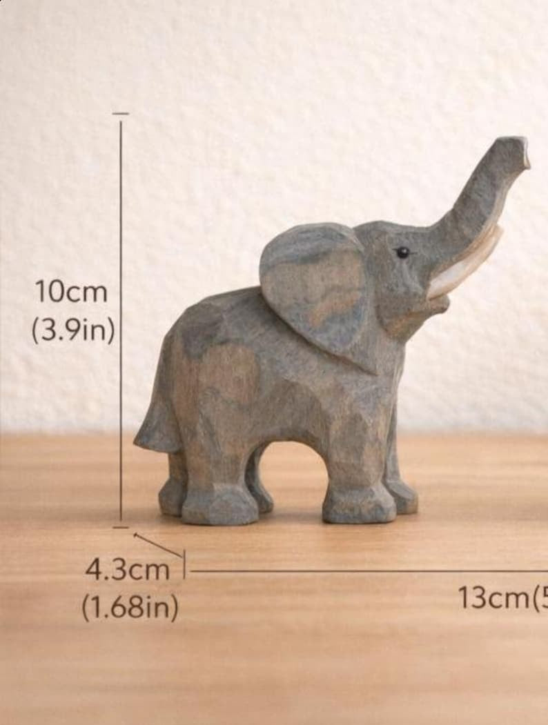 Holz Elefantenpaar Skulptur 10 cm Geschnitzt Tierdekor Natürlich Grau-Braun