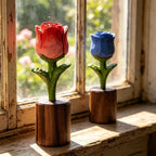 Handgeschnitzte Holz-Rosenskulptur, handbemalt, 11 cm, für Dekoration und Geschenk