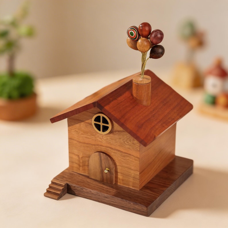 Handgefertigtes Holzhaus Dekor, Cottage Haus Figur, Feenhaus Ornament, 30,5 cm, Cottagecore Schreibtisch Dekor