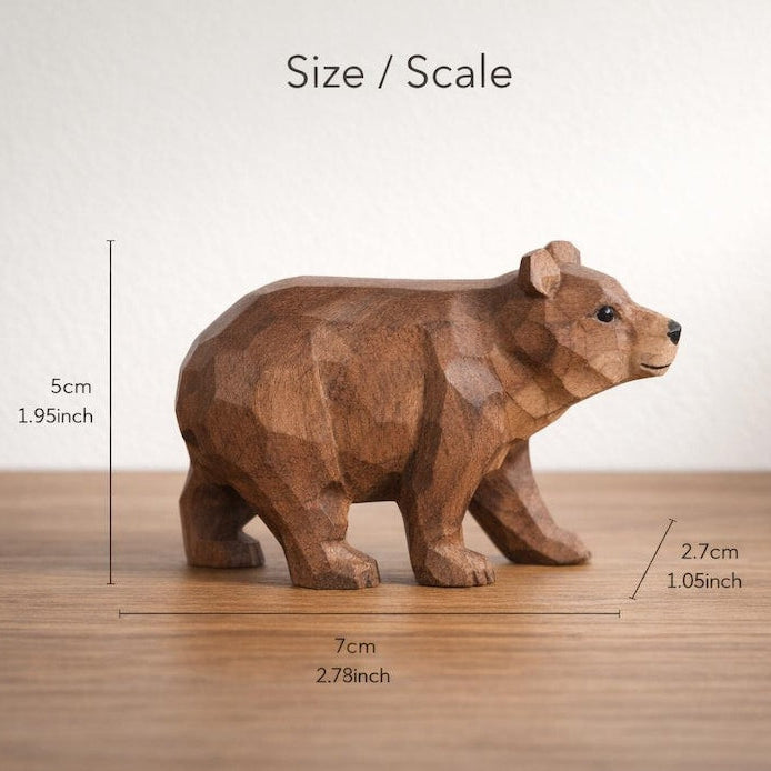 Handgefertigte Holzfigur Bär | Minimalistische Wald Dekoration 5x7x2,7cm Naturholz