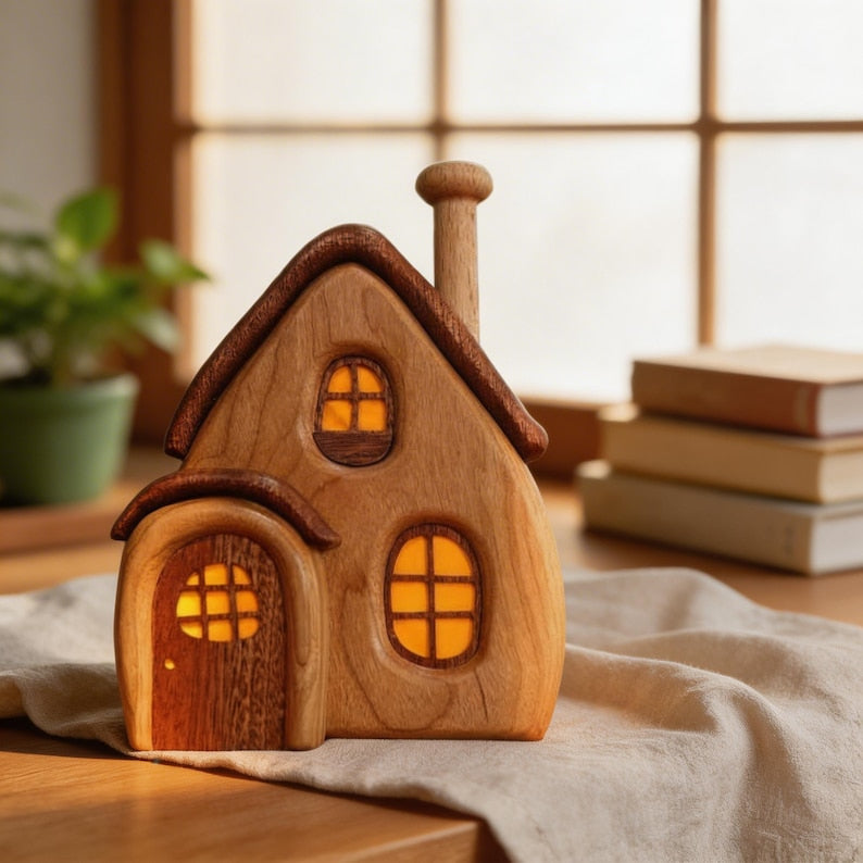 Feenhaus Dekor aus Holz, Cottage Haus Ornament, Regal Dekor, Märchenbuch Buch Nook Haus