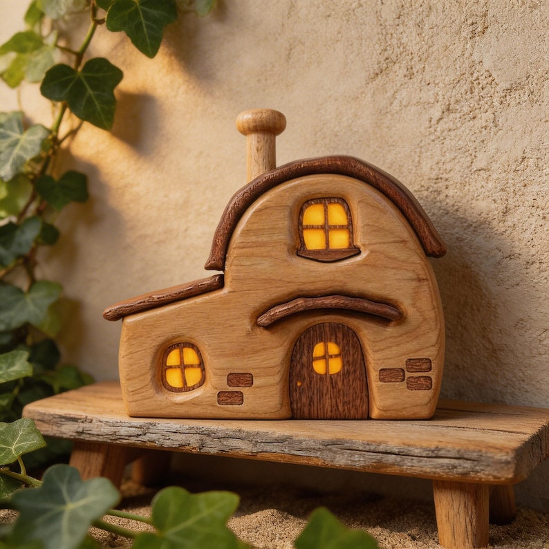 Feenhaus Dekor aus Holz, Cottage Haus Ornament, Regal Dekor, Märchenbuch Buch Nook Haus