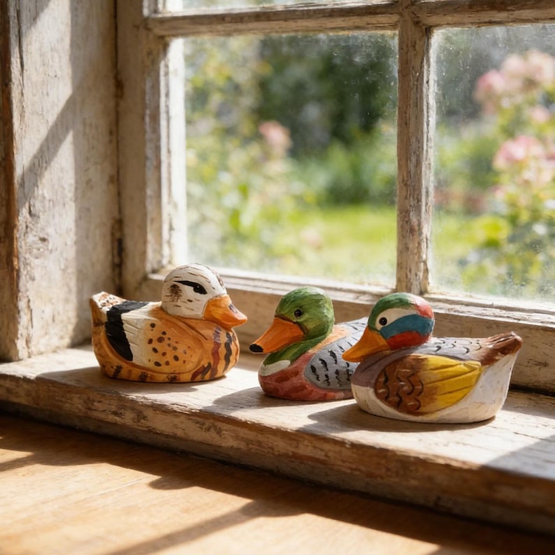 Handgeschnitzte Holzentenfigur, Rustikale Bauernhaus Vogeldekoration, Cottagecore Ornament