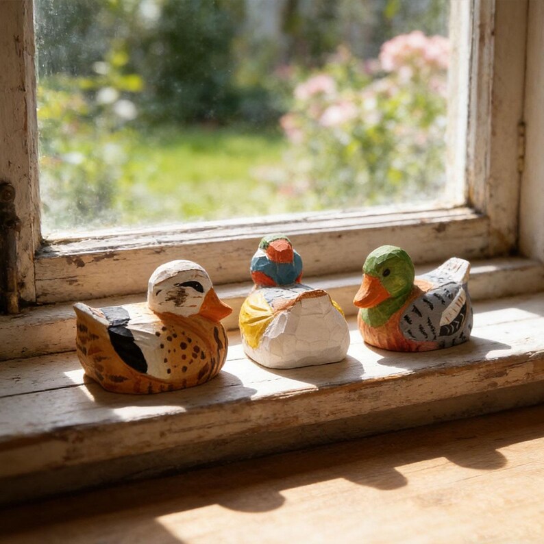 Handgeschnitzte Holzentenfigur, Rustikale Bauernhaus Vogeldekoration, Cottagecore Ornament