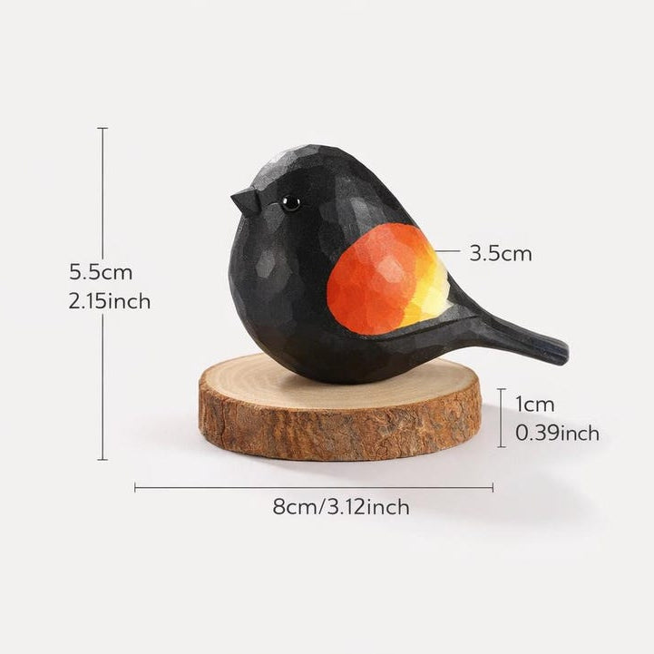 Handgefertigte Hölzerne Robin Vogel Figur - 5,5 cm x 3,5 cm x 8 cm, Naturholz, freistehende Dekoration für Schreibtisch und Regal