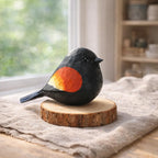 Handgefertigte Hölzerne Robin Vogel Figur - 5,5 cm x 3,5 cm x 8 cm, Naturholz, freistehende Dekoration für Schreibtisch und Regal