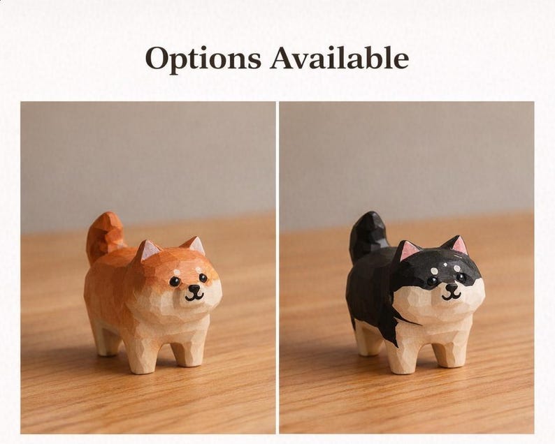 Handgefertigte Holzfigur Shiba Inu | Kleine Shiba Ornament aus Naturholz | Schreibtisch Regal Dekor