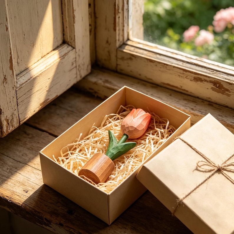 Handgeschnitzte Holztulpe, 16 cm, Schreibtischdeko, Abschlussgeschenk, für immer Blumen