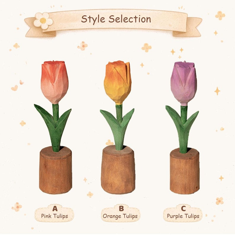 Handgeschnitzte Holztulpe, 16 cm, Schreibtischdeko, Abschlussgeschenk, für immer Blumen