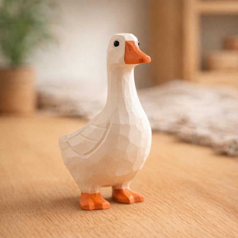 Handgefertigte Gans Figur aus Holz | Holzgans Dekoration für Schreibtisch und Regal | Geschenk für Vogelliebhaber