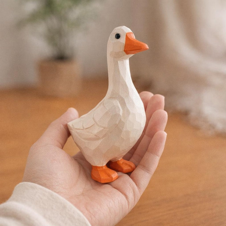 Handgefertigte Gans Figur aus Holz | Holzgans Dekoration für Schreibtisch und Regal | Geschenk für Vogelliebhaber