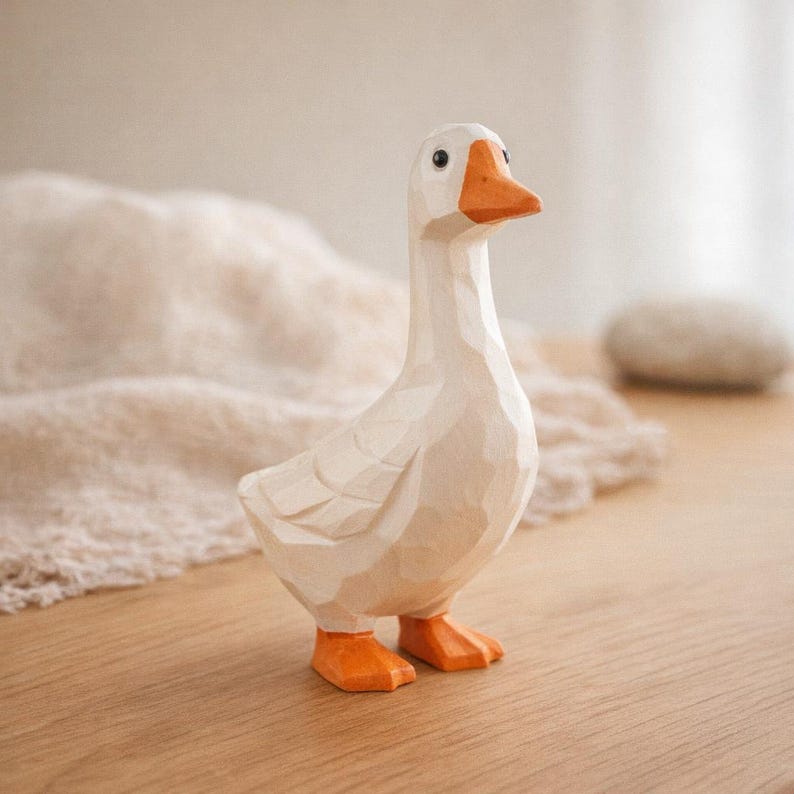 Handgefertigte Gans Figur aus Holz | Holzgans Dekoration für Schreibtisch und Regal | Geschenk für Vogelliebhaber