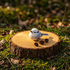 Handbemalte Blaumeise Holzfigur Low-Poly Skulptur mit Kiefernholzsockel