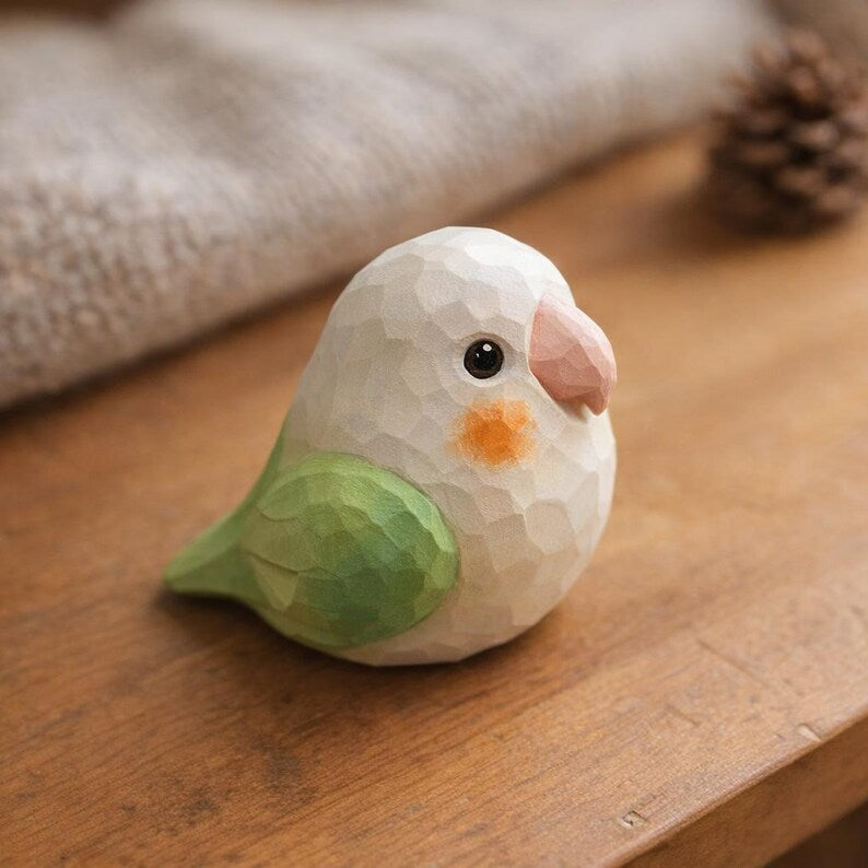 Handgefertigte Holzfigur Papagei 5 cm - Mini Holzvogel Deko für Schreibtisch Regal