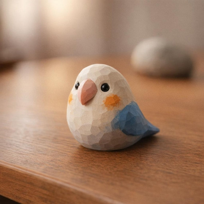 Handgefertigte Holzfigur Papagei 5 cm - Mini Holzvogel Deko für Schreibtisch Regal