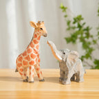 Handgeschnitzte hölzerne Tierfiguren - bemaltes Safari Schreibtisch Dekor Set