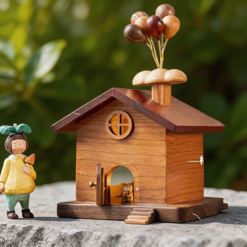 Handgefertigtes Holzhaus Dekor, Cottage Haus Figur, Feenhaus Ornament, 30,5 cm, Cottagecore Schreibtisch Dekor