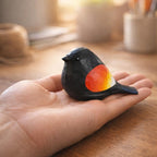 Handgefertigte Hölzerne Robin Vogel Figur - 5,5 cm x 3,5 cm x 8 cm, Naturholz, freistehende Dekoration für Schreibtisch und Regal