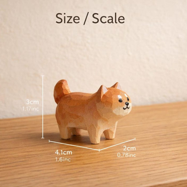 Handgefertigte Holzfigur Shiba Inu | Kleine Shiba Ornament aus Naturholz | Schreibtisch Regal Dekor