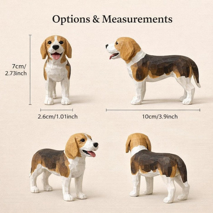 Handgefertigte Holzfigur Beagle | Hund aus Holz Ornament | Schreibtisch Dekor