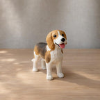 Handgefertigte Holzfigur Beagle | Hund aus Holz Ornament | Schreibtisch Dekor