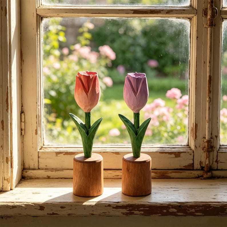 Handgeschnitzte Holztulpe, 16 cm, Schreibtischdeko, Abschlussgeschenk, für immer Blumen
