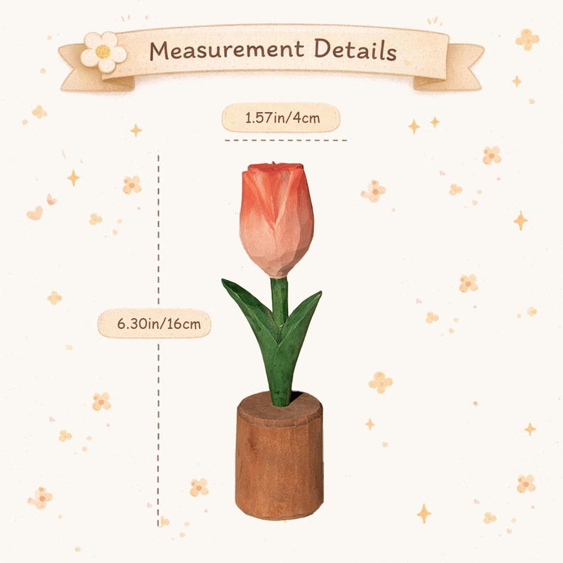 Handgeschnitzte Holztulpe, 16 cm, Schreibtischdeko, Abschlussgeschenk, für immer Blumen