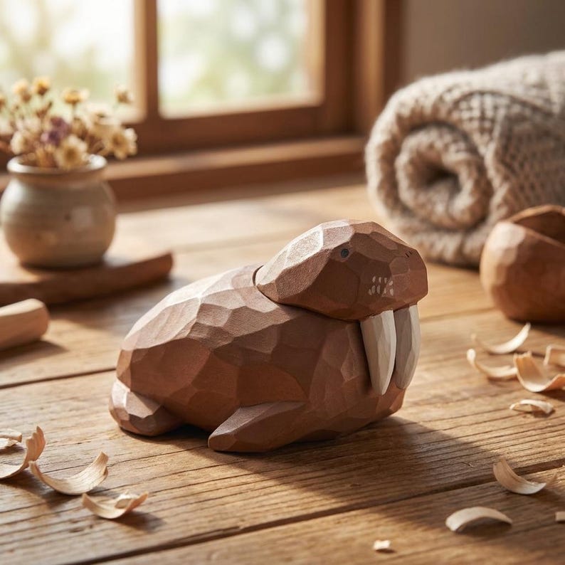 Handgefertigte Otterfamilie aus Holz, Otter- und Babyholzschnitzerei, ländliche Dekoration, Muttertagsgeschenk, Tierskulptur