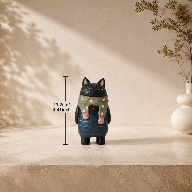 Handgeschnitzte hölzerne Katzenfigur Miniatur Schreibtischdekor