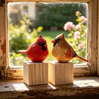 Handgefertigte Holzfigur Kardinal, handgeschnitzte Vogel-Skulptur, Mini Nordkardinal Dekor, 6 cm Höhe, 9,5 cm Länge
