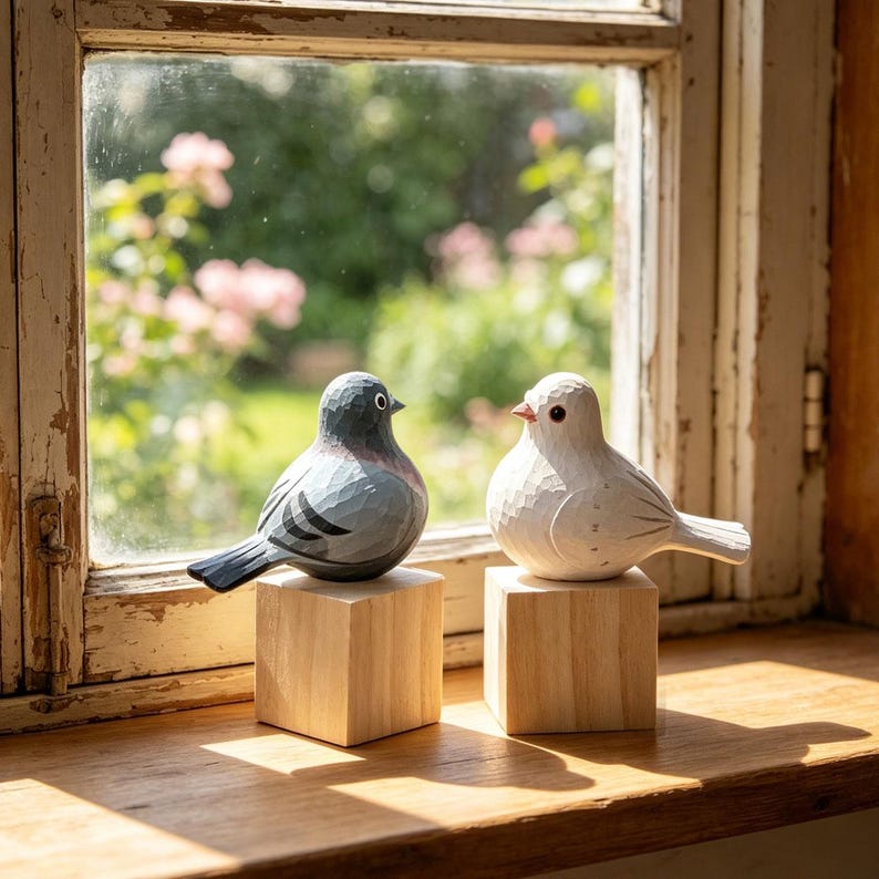 Handgefertigte Holzfigur Taube Handgeschnitzte Mini-Skulptur Hochzeitsgeschenk Cottagecore Wohnkultur Love Peace Anhänger