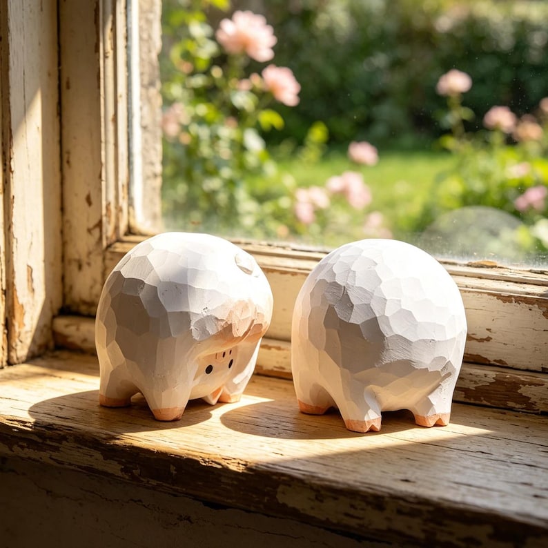 Handgeschnitzte hölzerne Schweinfigur | Rustikaler Bauernhof Ornament | Cottagecore Dekor