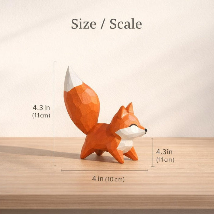 Handgefertigte Holzfigur Fuchs, 11 cm, Waldtier Dekor, Regal Dekor, Geschenk für Naturliebhaber