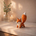 Handgefertigte Holzfigur Fuchs, 11 cm, Waldtier Dekor, Regal Dekor, Geschenk für Naturliebhaber